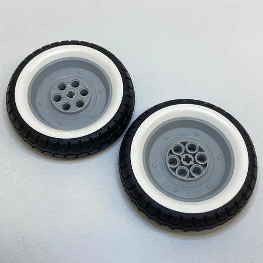 LEGO Scooter / Motorcycle Wheel 62.3x20.3m with White Wall Outer Rim and Tyre 75.1x20mm - Pack of 2